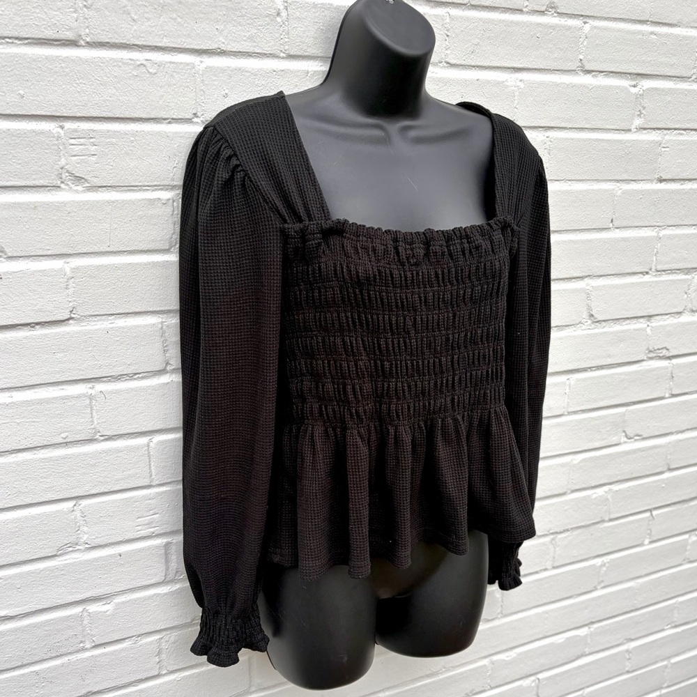 Altar’d State Waffle Knit Long Sleeve Smocked Peasant Top, SZ L EUC - Picture 2 of 6
